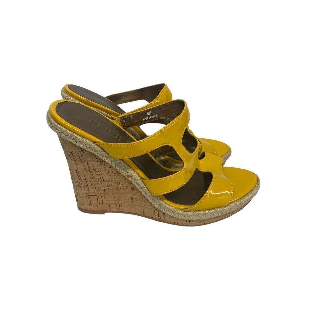 Moda Spana Yellow Patent Leather Wedge Sandals